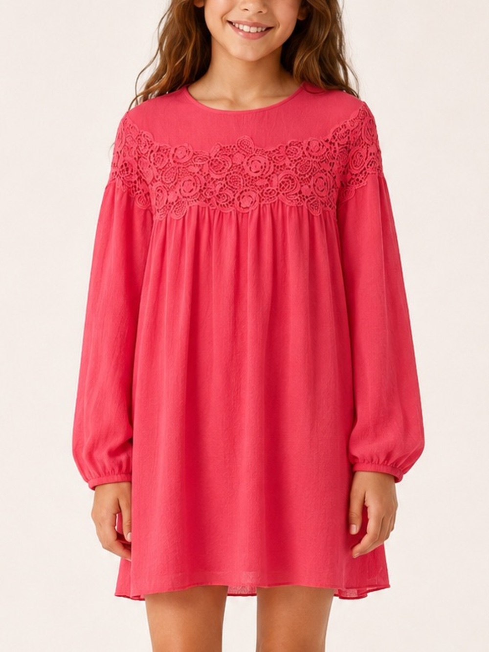 Chloe Girls Coral Pink Lace Babydoll Dress (Size Kids 12)